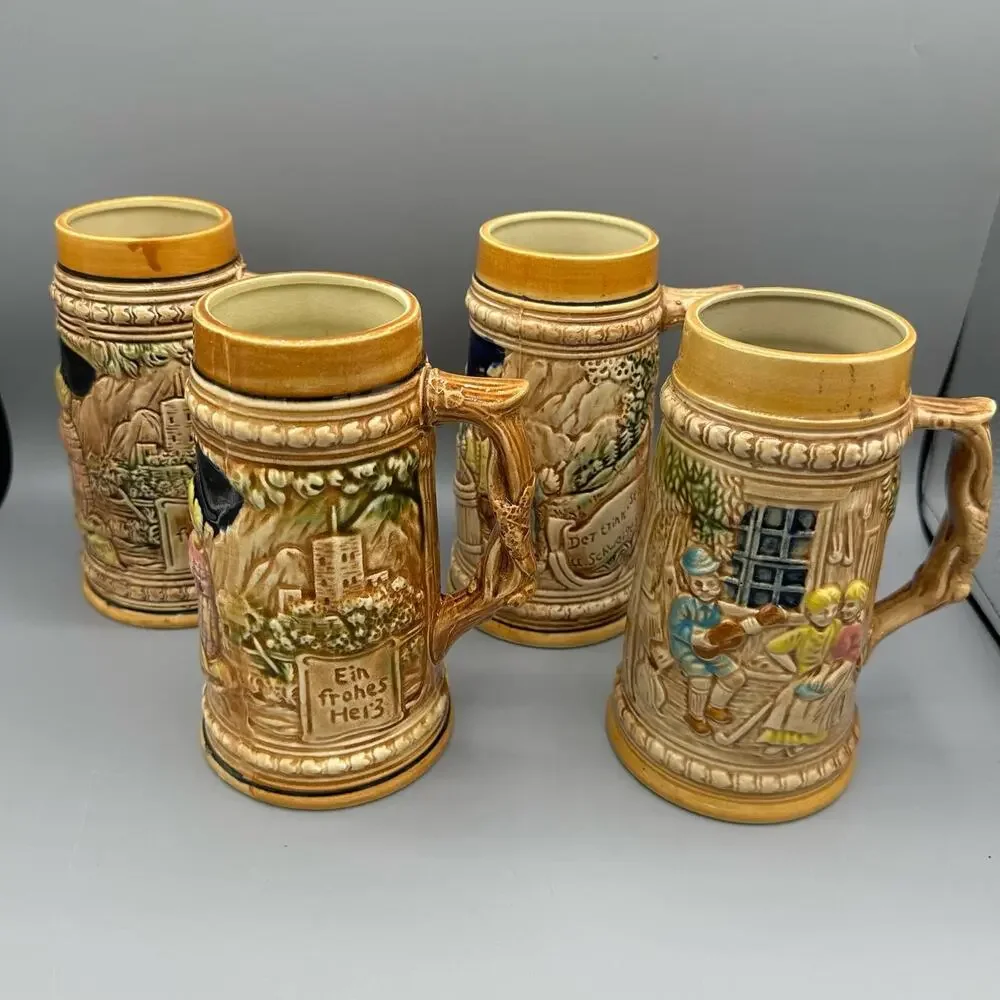 Vintage German Style Beer Stein Made in Japan Handpainted set of 4